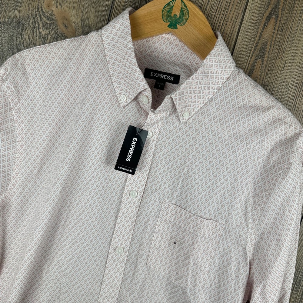 Express Mens Pink Geometric Diamond Print Button Up Shirt Small NEW 21761255